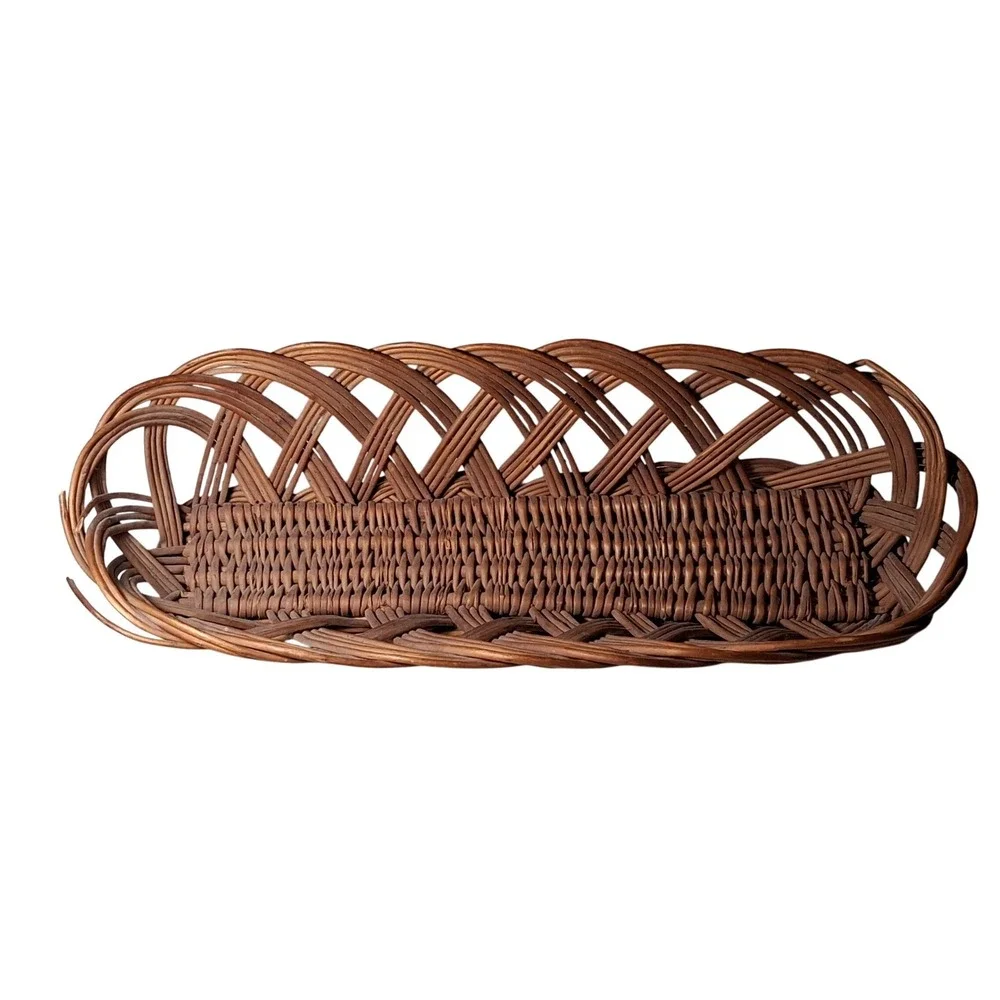 Vintage Wicker Bread Basket Oval Open Weave Lattice Boho Rustic Serving Tray